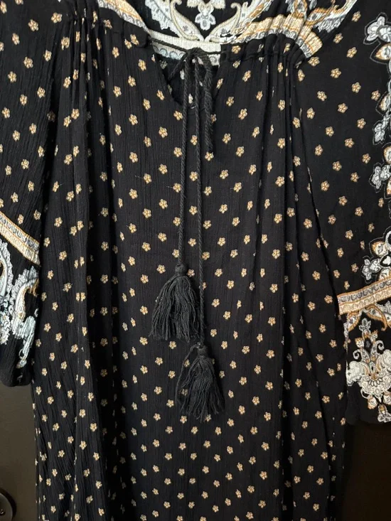 Black Paisley Print Long Sleeve Boho Dress - Picture 3 of 4